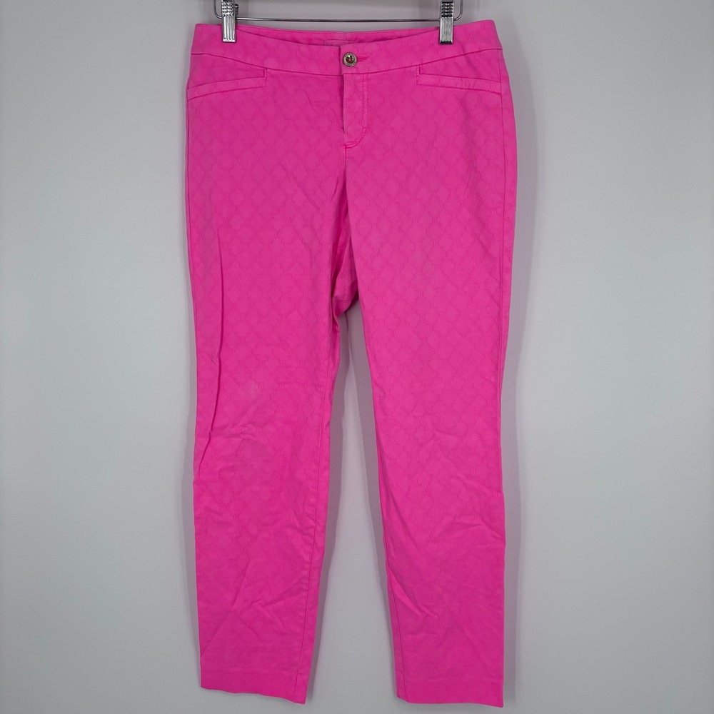 Lilly Pulitzer Kelly Skinny Ankle Pants Womens 6 Pink Textured Jacquard Preppy